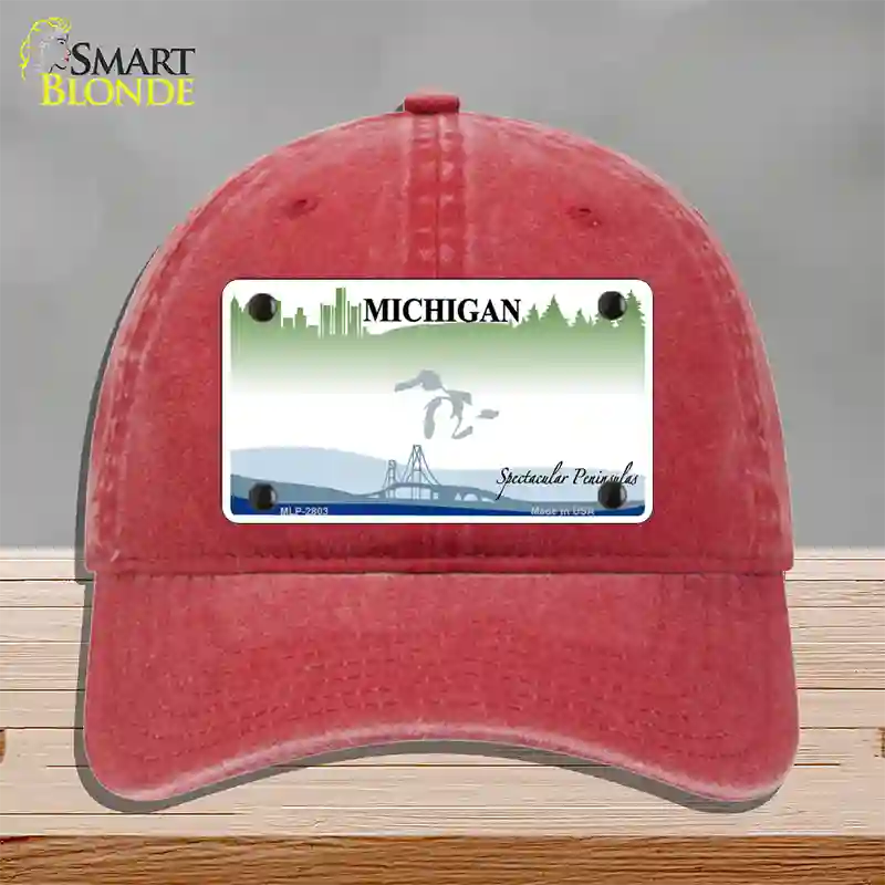 Michigan Peninsulas State Blank Novelty License Plate Hat Unconstructed Cotton / Red