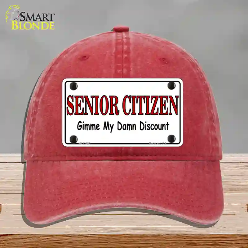 Senior Citizen Discount Novelty License Plate Hat Unconstructed Cotton / Red