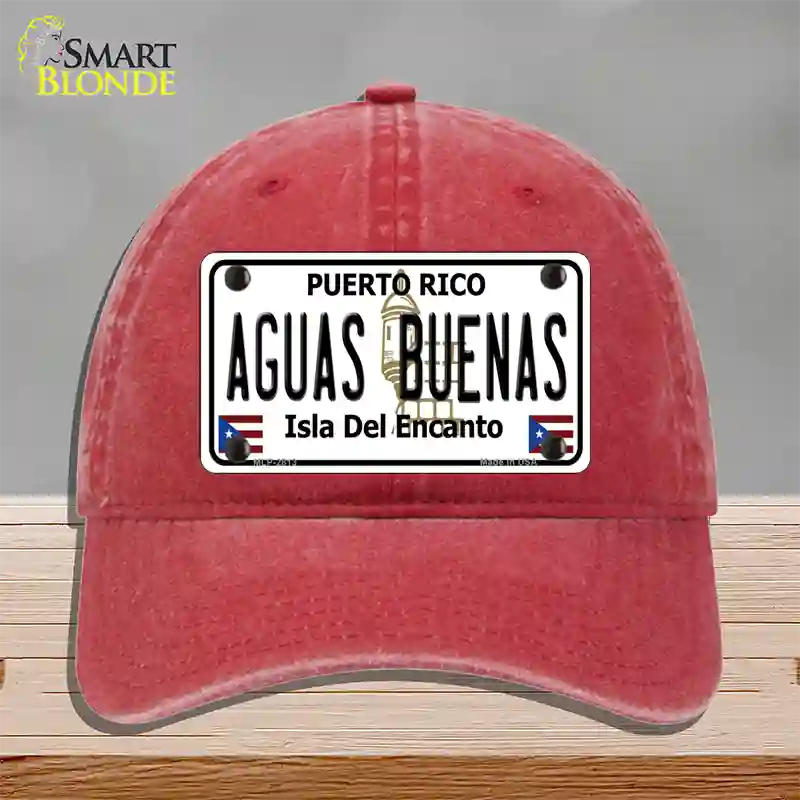 Aguas Buenas Puerto Rico Novelty License Plate Hat Unconstructed Cotton / Red