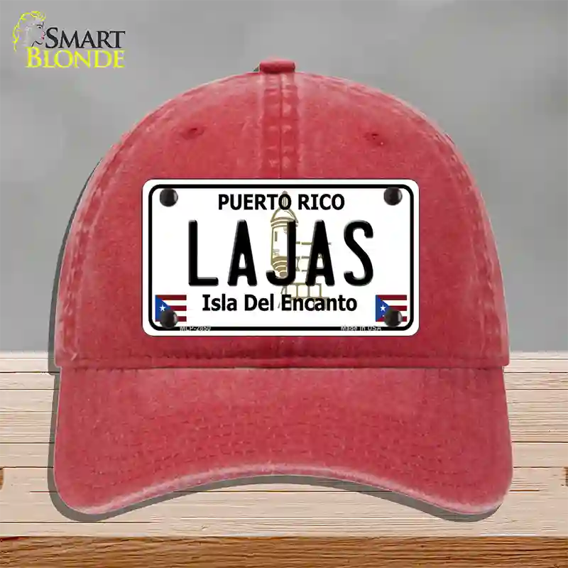 Lajas Puerto Rico Novelty License Plate Hat Unconstructed Cotton / Red