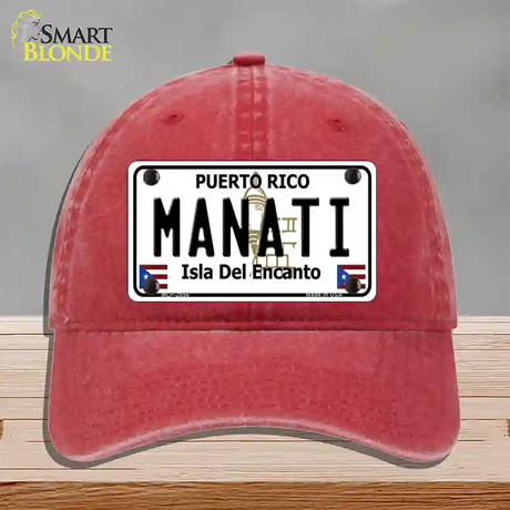 Manati Puerto Rico Novelty License Plate Hat Unconstructed Cotton / Red