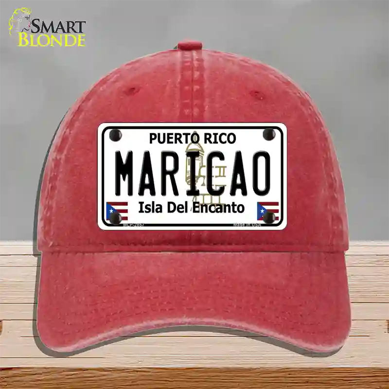 Maricao Puerto Rico Novelty License Plate Hat Unconstructed Cotton / Red