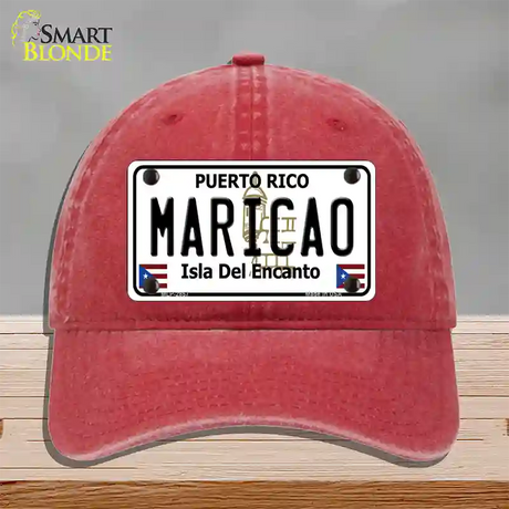 Maricao Puerto Rico Novelty License Plate Hat Unconstructed Cotton / Red