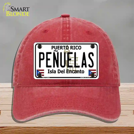 Penuelas Puerto Rico Novelty License Plate Hat Unconstructed Cotton / Red