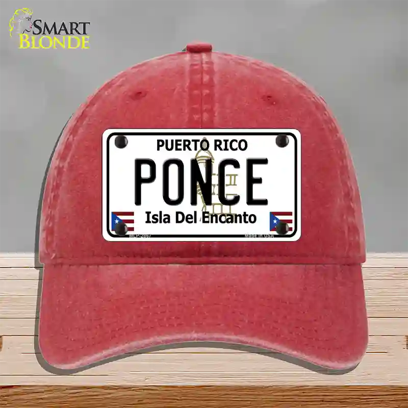 Ponce Puerto Rico Novelty License Plate Hat Unconstructed Cotton / Red