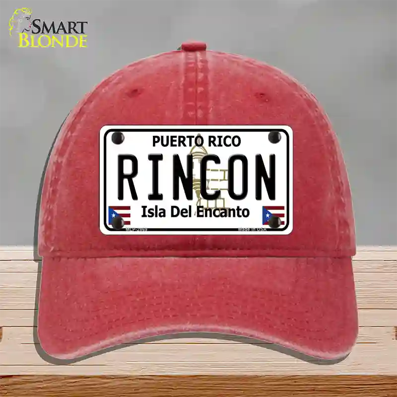 Rincon Puerto Rico Novelty License Plate Hat Unconstructed Cotton / Red