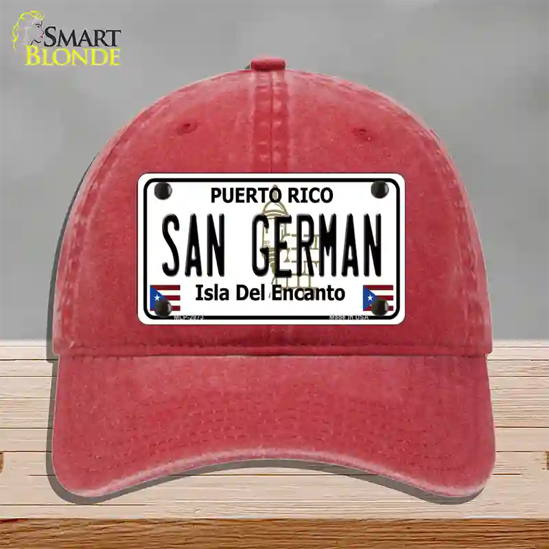 San German Puerto Rico Novelty License Plate Hat Unconstructed Cotton / Red