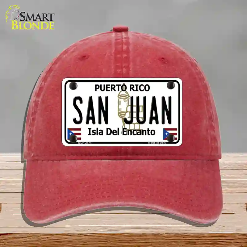 San Juan Puerto Rico Novelty License Plate Hat Unconstructed Cotton / Red