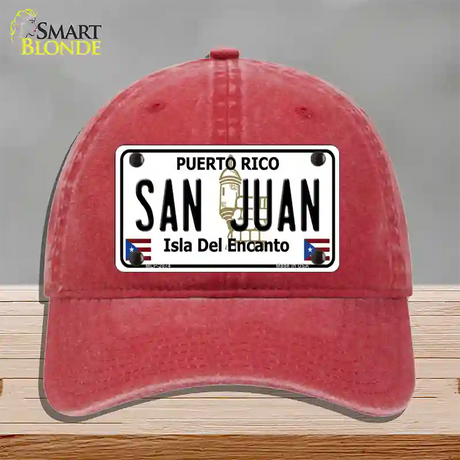 San Juan Puerto Rico Novelty License Plate Hat Unconstructed Cotton / Red