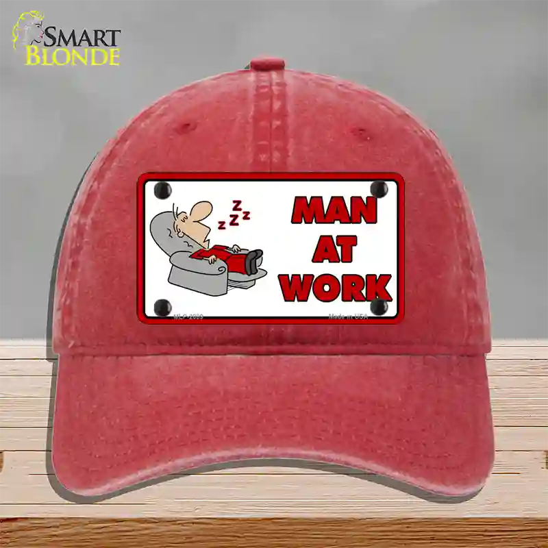 Man At Work Novelty License Plate Hat Unconstructed Cotton / Red