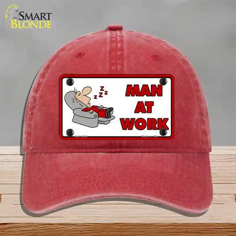 Man At Work Novelty License Plate Hat Unconstructed Cotton / Red