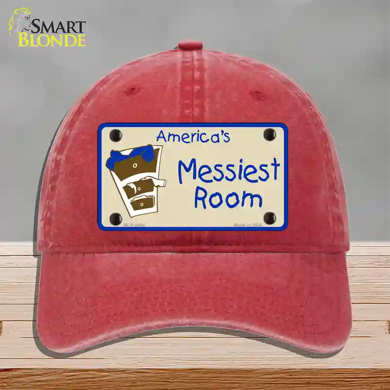 Americas Messiest Room Novelty License Plate Hat Unconstructed Cotton / Red