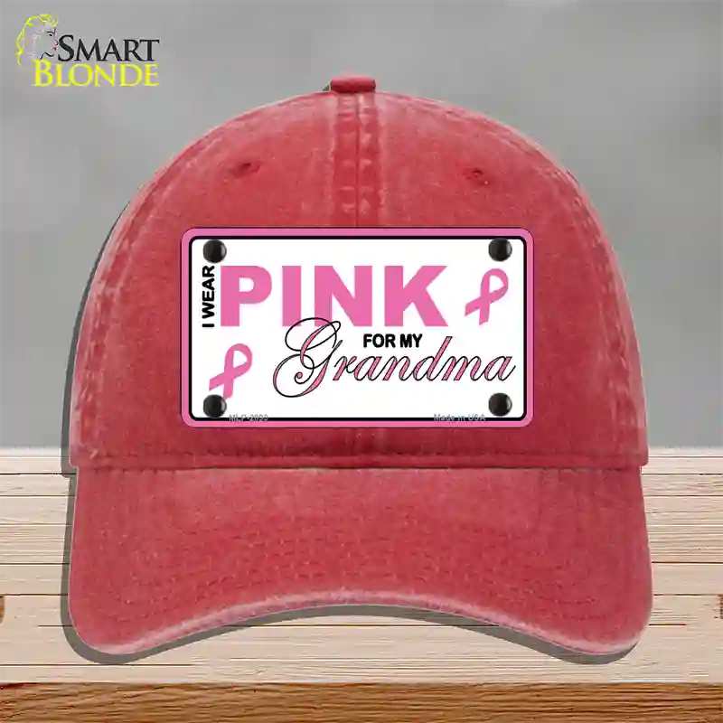 Pink For Grandma Novelty License Plate Hat Unconstructed Cotton / Red