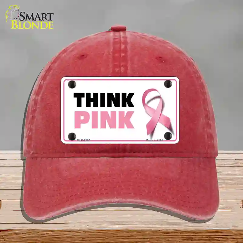 Think Pink Novelty License Plate Hat Sign Unconstructed Cotton / Red