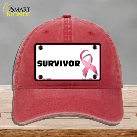 Survivor Breast Cancer Novelty License Plate Hat Unconstructed Cotton / Red