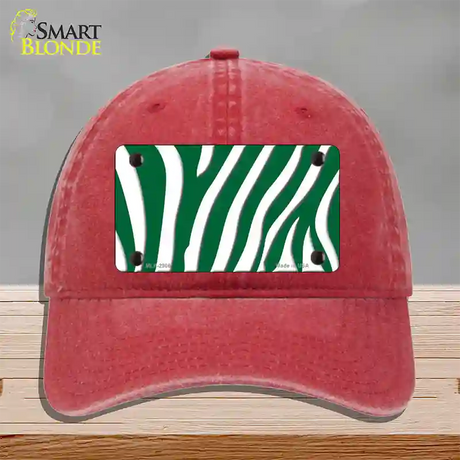 Green White Zebra Novelty License Plate Hat Unconstructed Cotton / Red