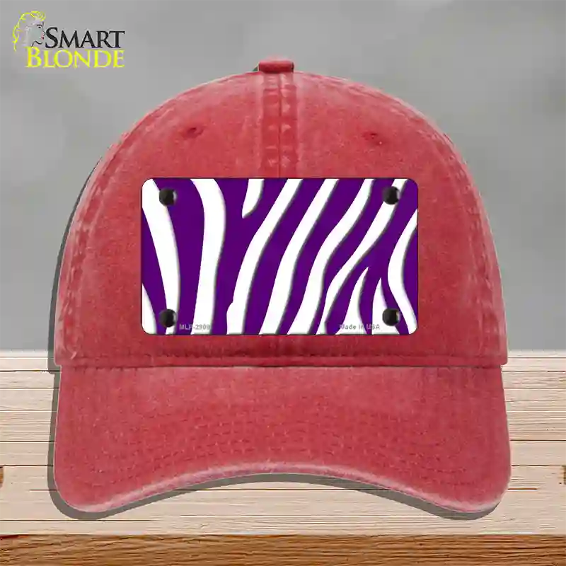 Purple White Zebra Novelty License Plate Hat Unconstructed Cotton / Red