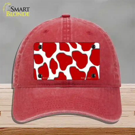 Red White Giraffe Novelty License Plate Hat Unconstructed Cotton / Red