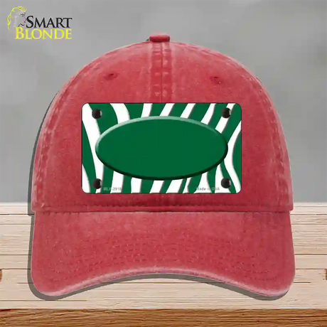 Green White Zebra Green Center Oval Novelty License Plate Hat Unconstructed Cotton / Red