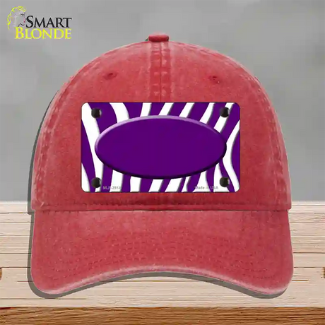 Purple White Zebra Purple Center Oval Novelty License Plate Hat Unconstructed Cotton / Red