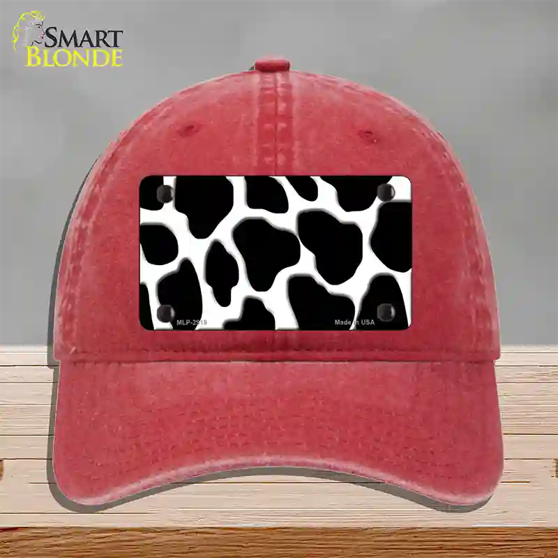 Black White Giraffe Novelty License Plate Hat Unconstructed Cotton / Red