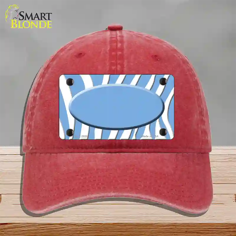 Light Blue White Zebra Light Blue Center Oval Novelty License Plate Hat Unconstructed Cotton / Red