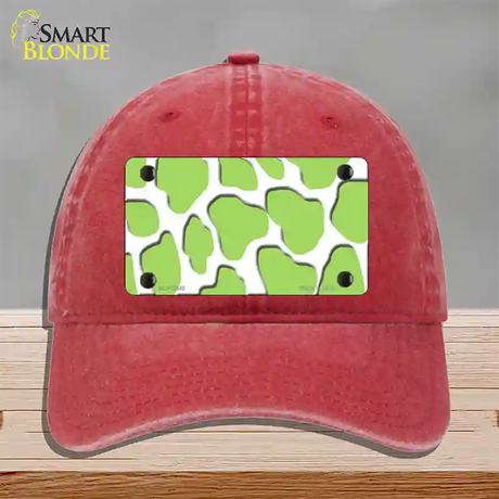 Lime Green White Giraffe Novelty License Plate Hat Unconstructed Cotton / Red