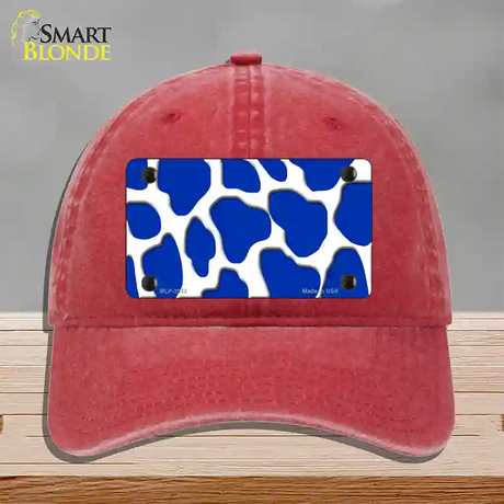 Blue White Giraffe Novelty License Plate Hat Unconstructed Cotton / Red