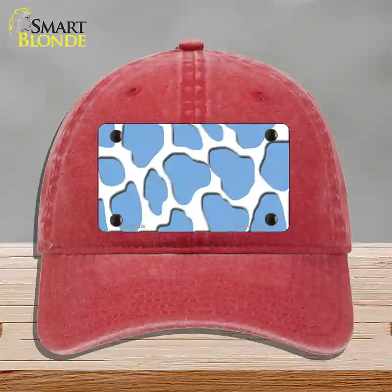 Light Blue White Giraffe Novelty License Plate Hat Unconstructed Cotton / Red