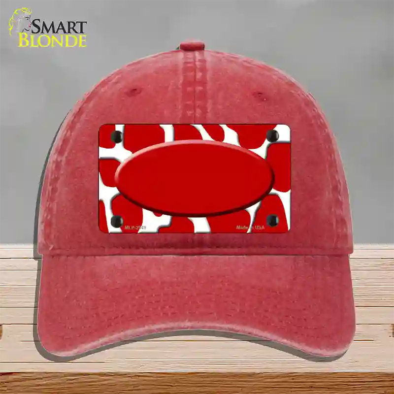 Red White Giraffe Red Center Oval Novelty License Plate Hat Unconstructed Cotton / Red