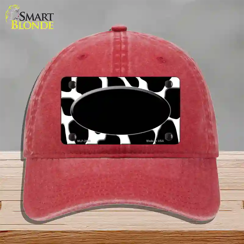 Black White Giraffe Black Center Oval Novelty License Plate Hat Unconstructed Cotton / Red