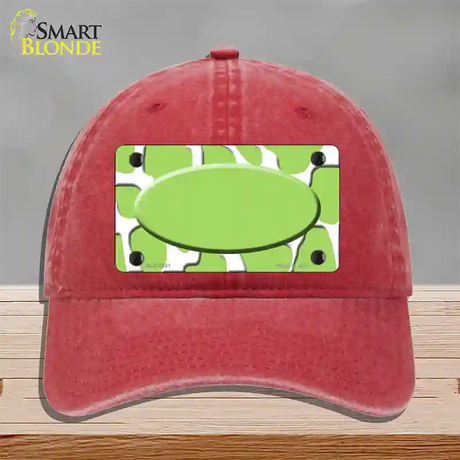 Lime Green White Giraffe Lime Green Center Oval Novelty License Plate Hat Unconstructed Cotton / Red