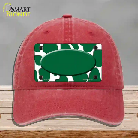 Green White Giraffe Green Center Oval Novelty License Plate Hat Unconstructed Cotton / Red