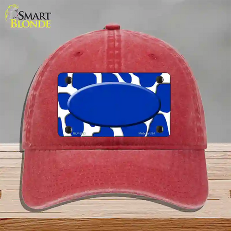 Blue White Giraffe Blue Center Oval Novelty License Plate Hat Unconstructed Cotton / Red