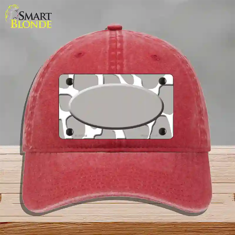 Grey White Giraffe Grey Center Oval Novelty License Plate Hat Unconstructed Cotton / Red