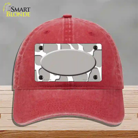 Grey White Giraffe Grey Center Oval Novelty License Plate Hat Unconstructed Cotton / Red