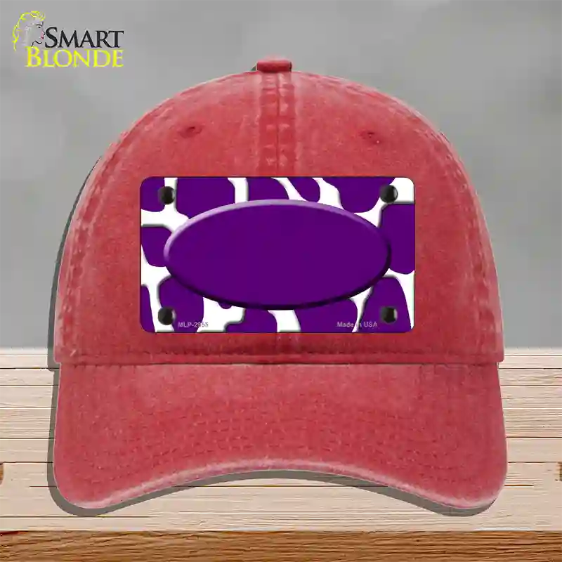 Purple White Giraffe Purple Center Oval Novelty License Plate Hat Unconstructed Cotton / Red