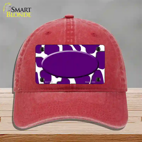 Purple White Giraffe Purple Center Oval Novelty License Plate Hat Unconstructed Cotton / Red