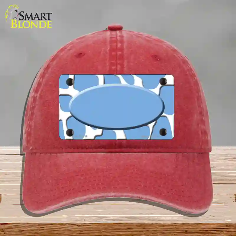 Light Blue White Giraffe Light Blue Center Oval Novelty License Plate Hat Unconstructed Cotton / Red