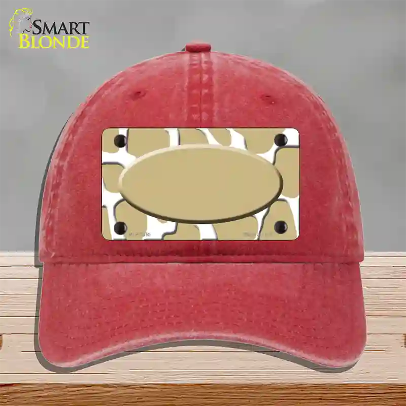 Gold White Giraffe Gold Center Oval Novelty License Plate Hat Unconstructed Cotton / Red