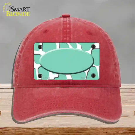 Mint White Giraffe Mint Center Oval Novelty License Plate Hat Unconstructed Cotton / Red