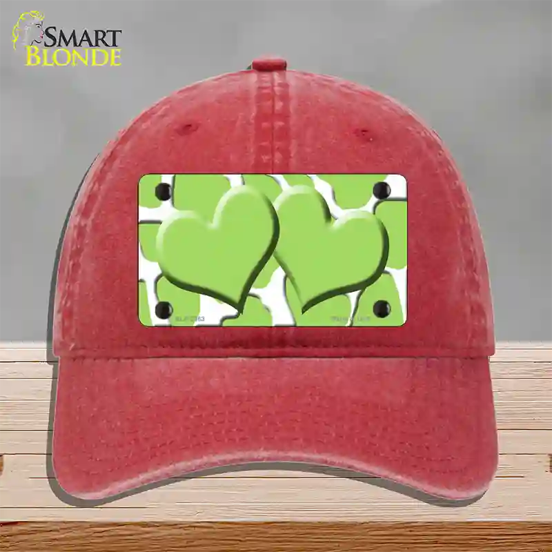 Lime Green White Giraffe Lime Green Centered Hearts Novelty License Plate Hat Unconstructed Cotton / Red