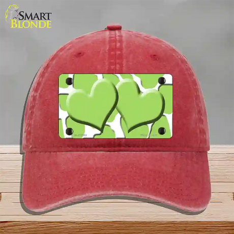 Lime Green White Giraffe Lime Green Centered Hearts Novelty License Plate Hat Unconstructed Cotton / Red