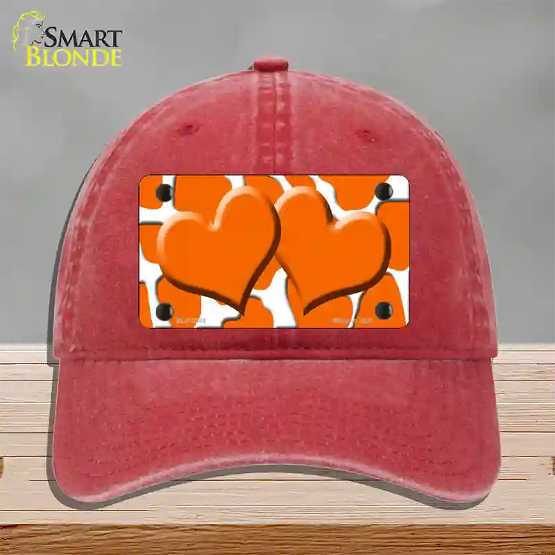 Orange White Giraffe Orange Centered Hearts Novelty License Plate Hat Unconstructed Cotton / Red