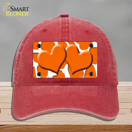 Orange White Giraffe Orange Centered Hearts Novelty License Plate Hat Unconstructed Cotton / Red