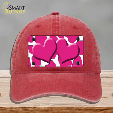 Pink White Giraffe Pink Centered Hearts Novelty License Plate Hat Unconstructed Cotton / Red