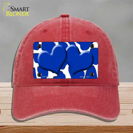 Blue White Giraffe Blue Centered Hearts Novelty License Plate Hat Unconstructed Cotton / Red