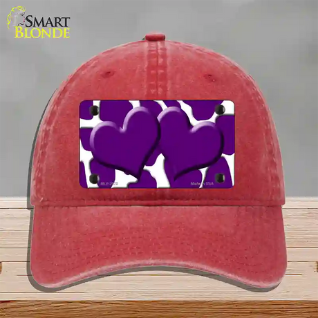 Purple White Giraffe Purple Centered Hearts Novelty License Plate Hat Unconstructed Cotton / Red