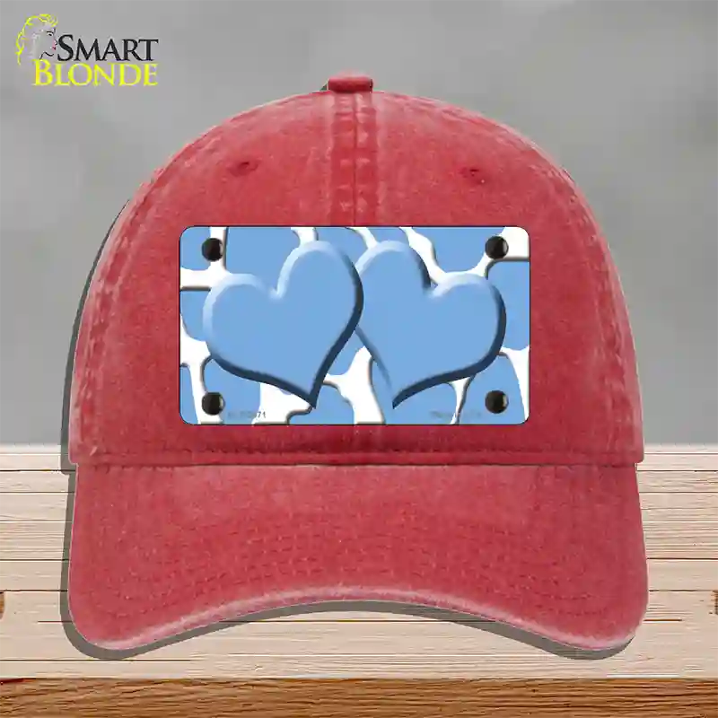 Light Blue White Giraffe Light Blue Centered Hearts Novelty License Plate Hat Unconstructed Cotton / Red