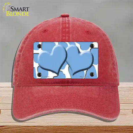 Light Blue White Giraffe Light Blue Centered Hearts Novelty License Plate Hat Unconstructed Cotton / Red